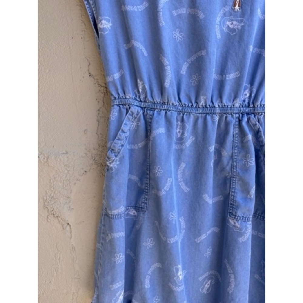 Hush Puppies Camden Dog Logo Print Elastic Waist Pockets Dress MEDIUM Retro - Picture 8 of 10